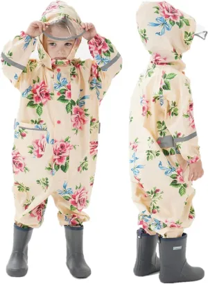 Kids Toddler Rain Suit for Boys Girls One Piece Hooded Waterproof Coverall Rain Jacket Unisex Kids Puddle Suit