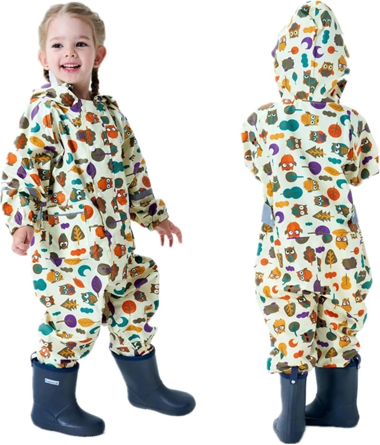 Kids Toddler Rain Suit for Boys Girls One Piece Hooded Waterproof Coverall Rain Jacket Unisex Kids Puddle Suit