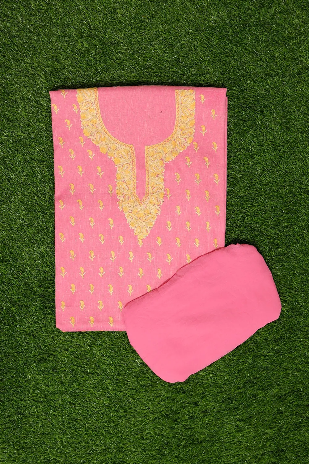 Kind Pink Colour Cotton Suit With Beautiful Kashmiri Embroidery Definitely Add Elegance.
