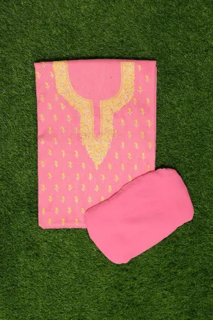 Kind Pink Colour Cotton Suit With Beautiful Kashmiri Embroidery Definitely Add Elegance.