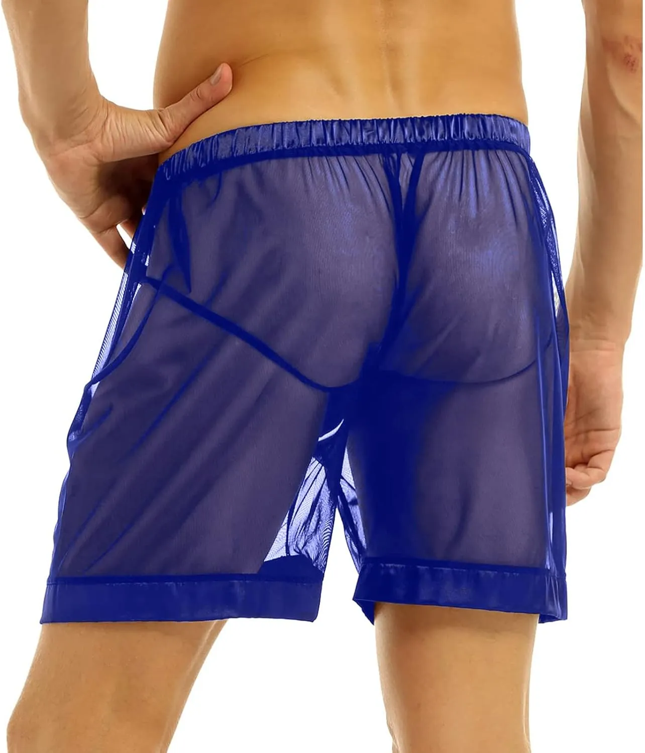 Kingspinner Men's See Through Shorts Sexy Mesh Loose Shorts Boxer Lounge Underwear Cover up Boxer Trunks