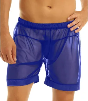 Kingspinner Men's See Through Shorts Sexy Mesh Loose Shorts Boxer Lounge Underwear Cover up Boxer Trunks