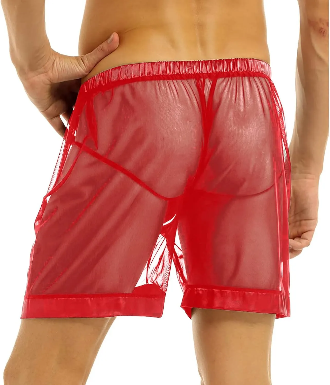 Kingspinner Men's See Through Shorts Sexy Mesh Loose Shorts Boxer Lounge Underwear Cover up Boxer Trunks