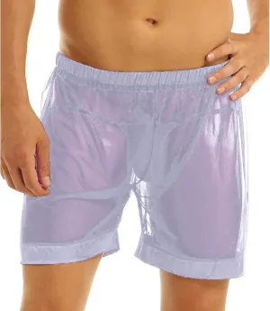 Kingspinner Men's See Through Shorts Sexy Mesh Loose Shorts Boxer Lounge Underwear Cover up Boxer Trunks