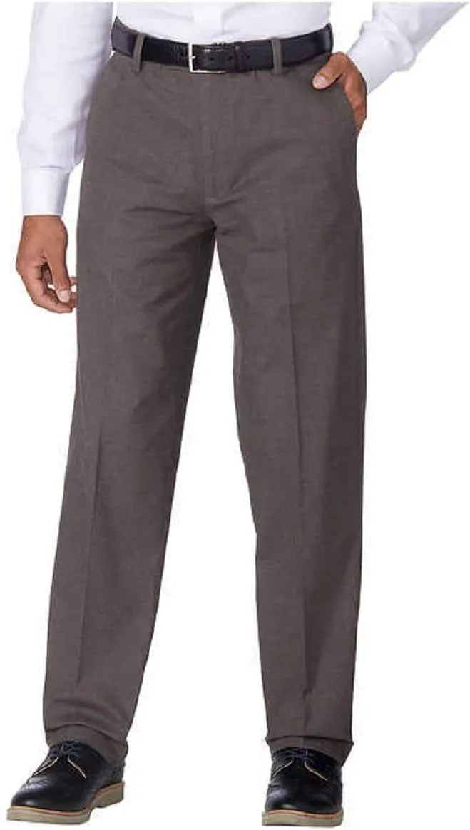 Kirkland Signature Mens Non-Iron Comfort Pant with Expander Waist (Brown Fancy, 36x32)