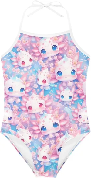 KiuLoam Penguins Group Girls One-Piece Swimsuit Quick Dry Beach Swim Bathing Suit for 3-8 Years Little Girls
