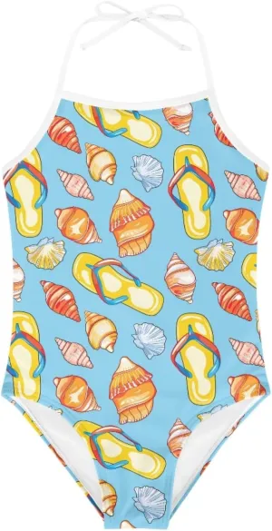 KiuLoam Penguins Group Girls One-Piece Swimsuit Quick Dry Beach Swim Bathing Suit for 3-8 Years Little Girls