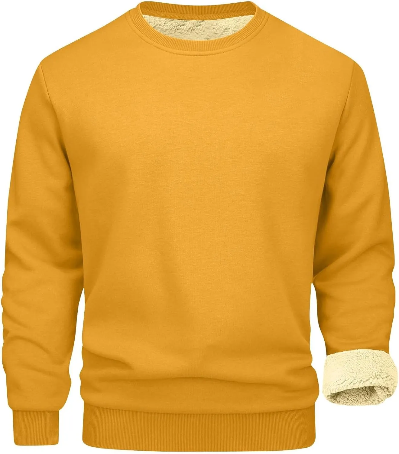 KUIOLYPOER Men's Crewneck Sweatshirt Casual Long Sleeve Solid Fleece Sweatshirt Fall and Winter Warm Sherpa Lined Pullover