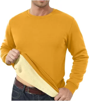 KUIOLYPOER Men's Crewneck Sweatshirt Casual Long Sleeve Solid Fleece Sweatshirt Fall and Winter Warm Sherpa Lined Pullover