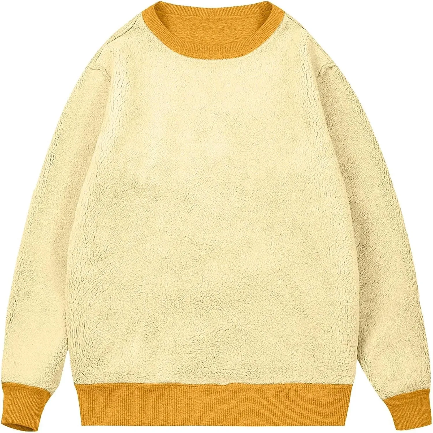 KUIOLYPOER Men's Crewneck Sweatshirt Casual Long Sleeve Solid Fleece Sweatshirt Fall and Winter Warm Sherpa Lined Pullover