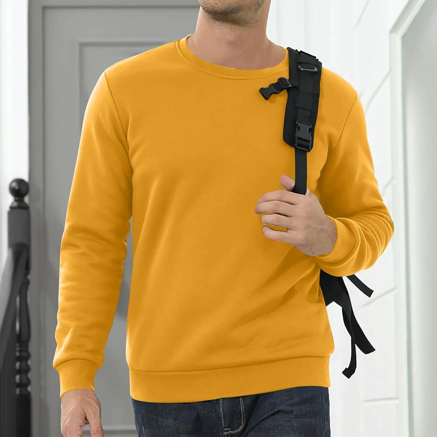 KUIOLYPOER Men's Crewneck Sweatshirt Casual Long Sleeve Solid Fleece Sweatshirt Fall and Winter Warm Sherpa Lined Pullover