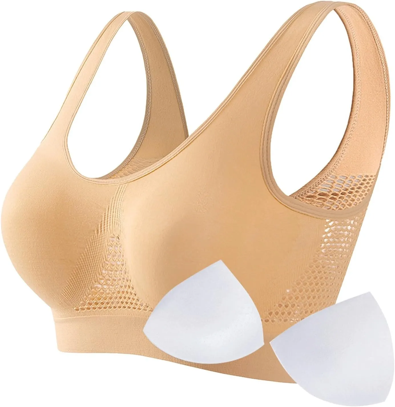 Kulken Bra for Women Breathable Anti-Sagging Padded Mesh Sports Bra, Full Coverage Wireless Cool Liftup Air Bra Plus Size