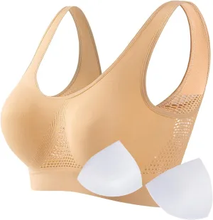 Kulken Bra for Women Breathable Anti-Sagging Padded Mesh Sports Bra, Full Coverage Wireless Cool Liftup Air Bra Plus Size