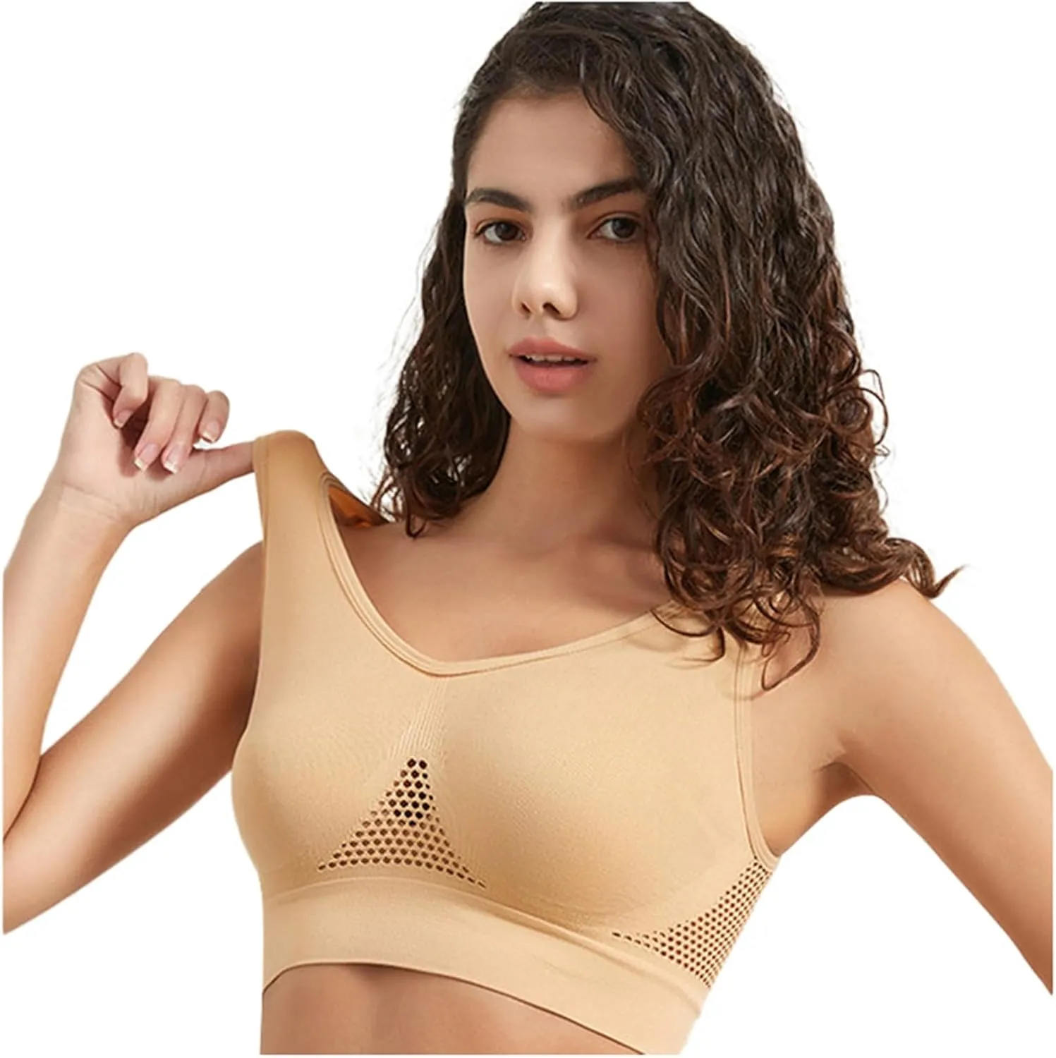 Kulken Bra for Women Breathable Anti-Sagging Padded Mesh Sports Bra, Full Coverage Wireless Cool Liftup Air Bra Plus Size