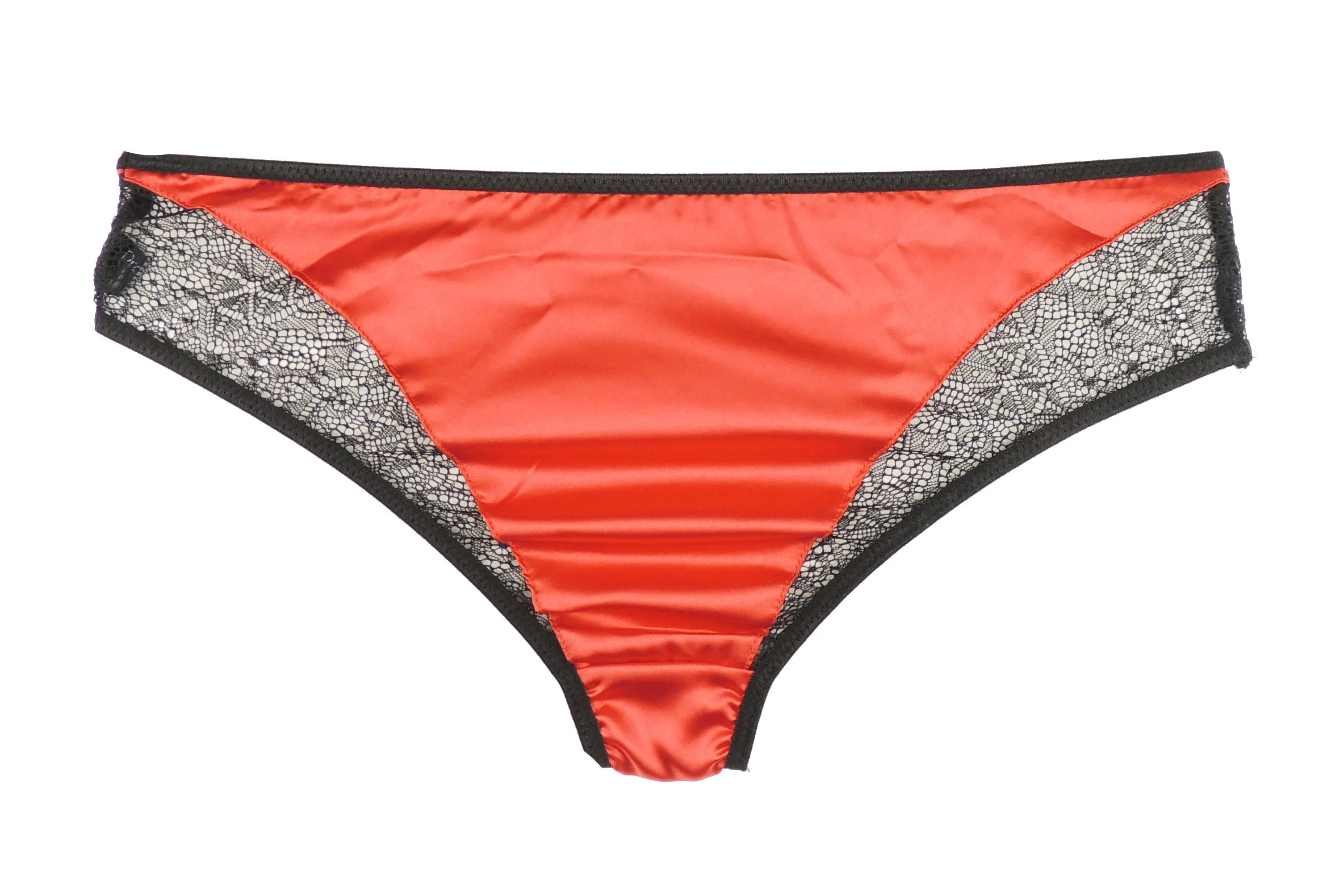 Ladies Elegant Comfortable Sexy Black Sheer Lace & Red Satin Brief