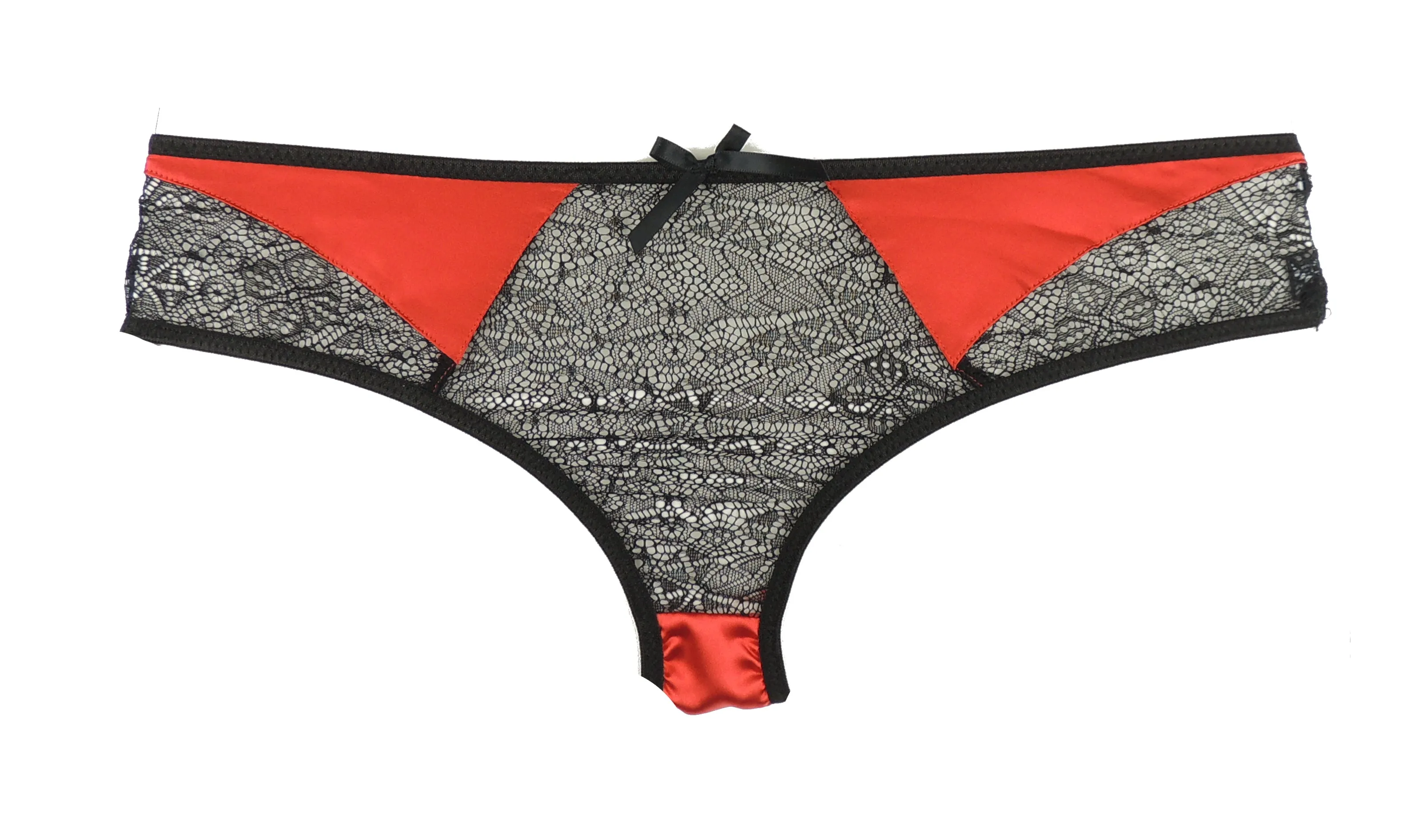 Ladies Elegant Comfortable Sexy Black Sheer Lace & Red Satin Brief