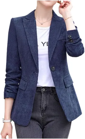 Ladyful Women's Slim Fit Corduroy Blazer Jacket Button Down Long Sleeve Work Office Coat Outerwear