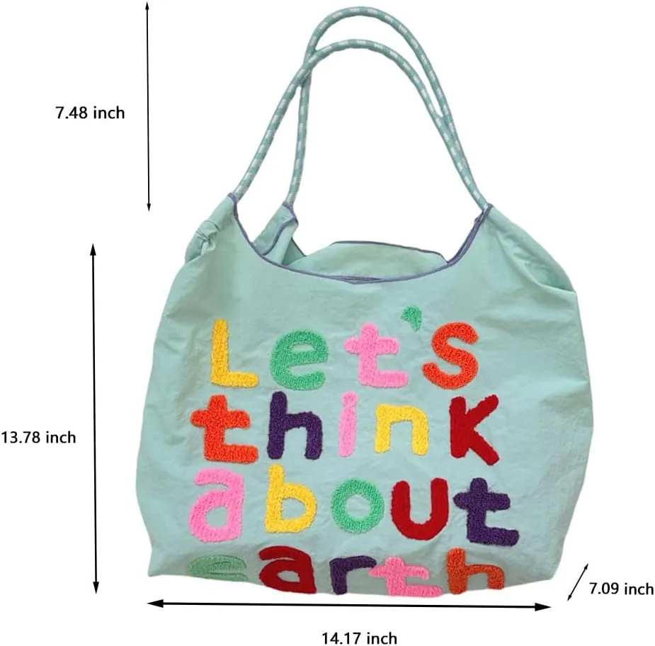 Large Capacity Letter Embroidery Tote Bag Stylish and Versatile Shoulder Bag for Everyday Use Unique Design