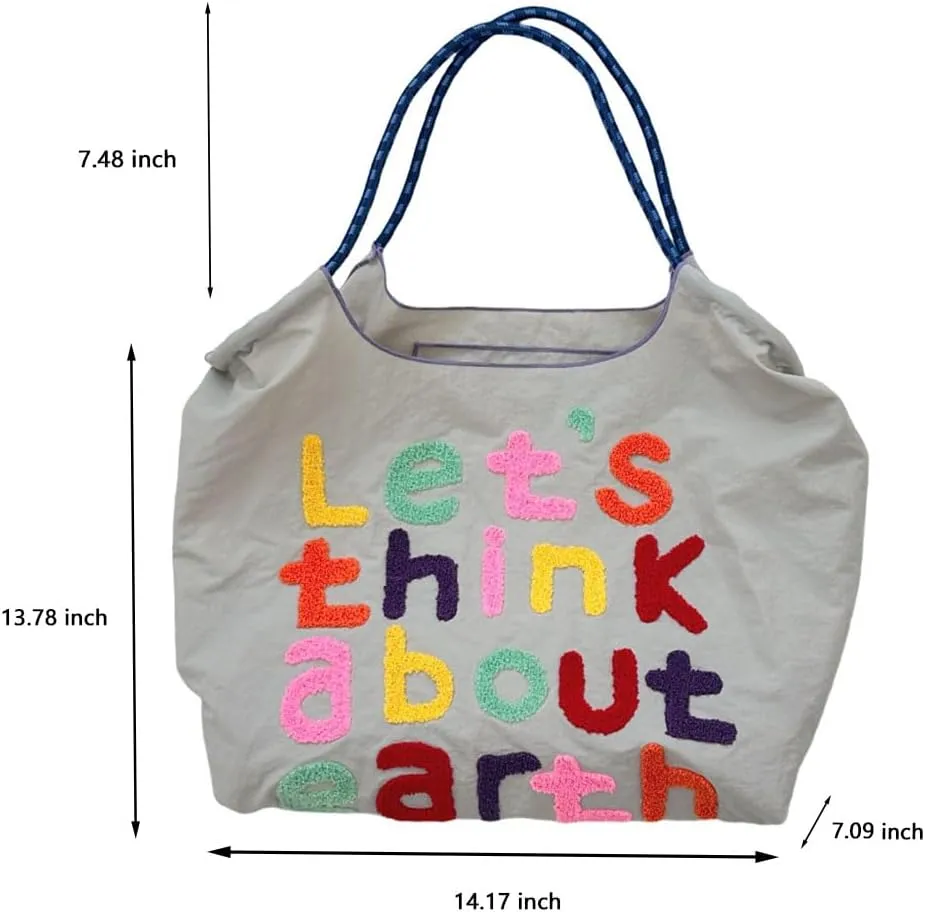 Large Capacity Letter Embroidery Tote Bag Stylish and Versatile Shoulder Bag for Everyday Use Unique Design