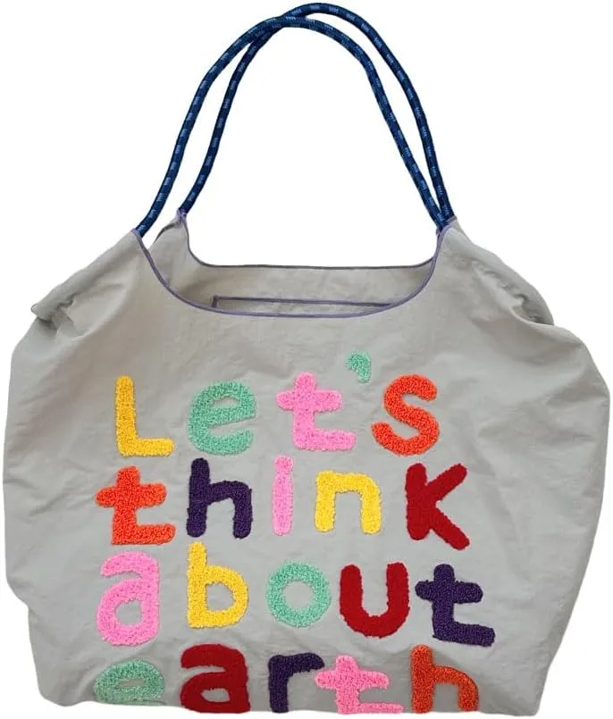 Large Capacity Letter Embroidery Tote Bag Stylish and Versatile Shoulder Bag for Everyday Use Unique Design