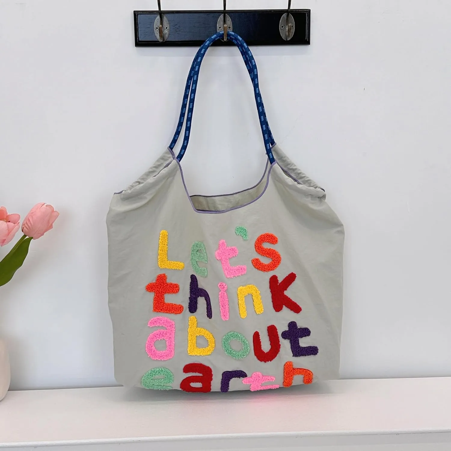 Large Capacity Letter Embroidery Tote Bag Stylish and Versatile Shoulder Bag for Everyday Use Unique Design