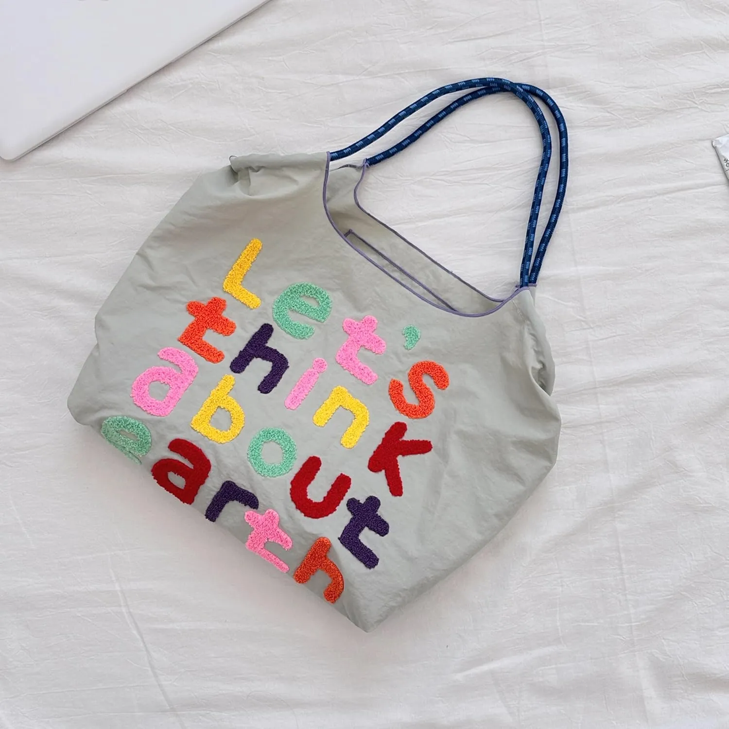 Large Capacity Letter Embroidery Tote Bag Stylish and Versatile Shoulder Bag for Everyday Use Unique Design