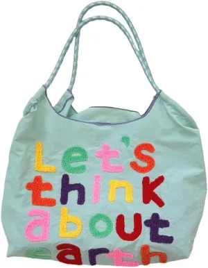 Large Capacity Letter Embroidery Tote Bag Stylish and Versatile Shoulder Bag for Everyday Use Unique Design