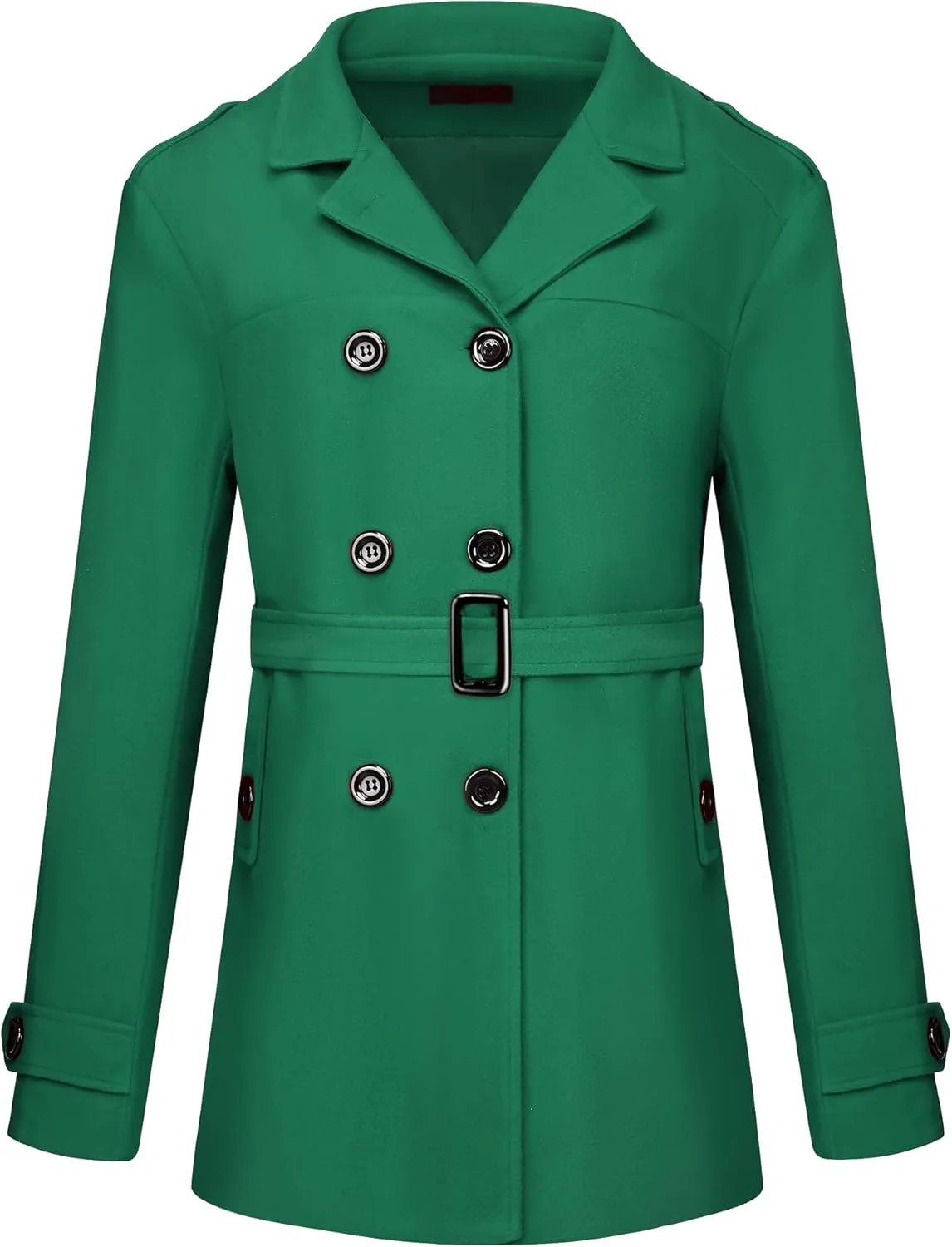 Lars Amadeus Men's Pea Coat Slim Fit Notch Lapel Double Breasted Trench Coat with Belt