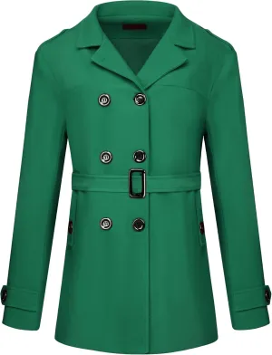 Lars Amadeus Men's Pea Coat Slim Fit Notch Lapel Double Breasted Trench Coat with Belt