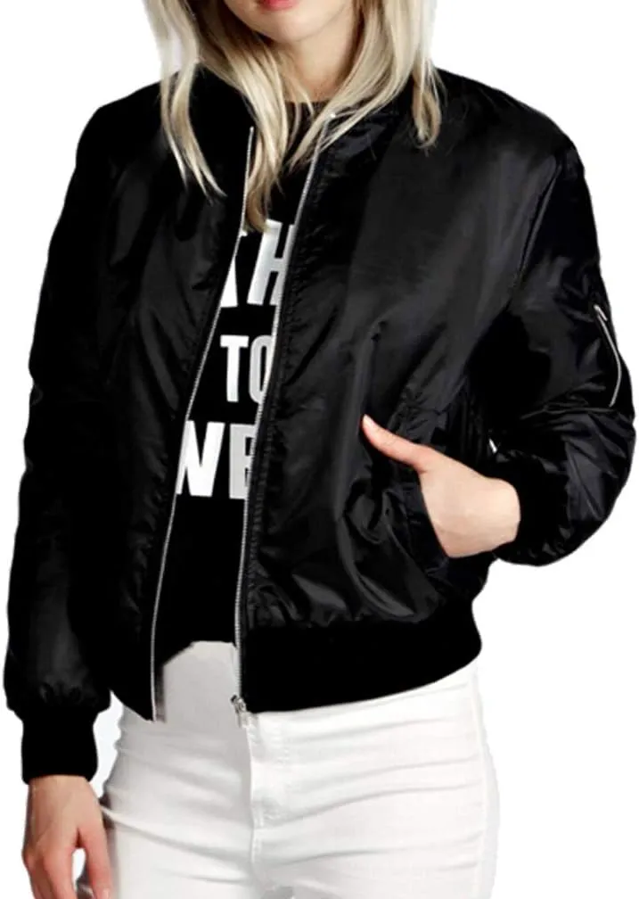 Lavnis Women's Lightweight Bomber Jacket Casual Long Sleeve Fall Coat Zip Up Outerwear Windbreaker