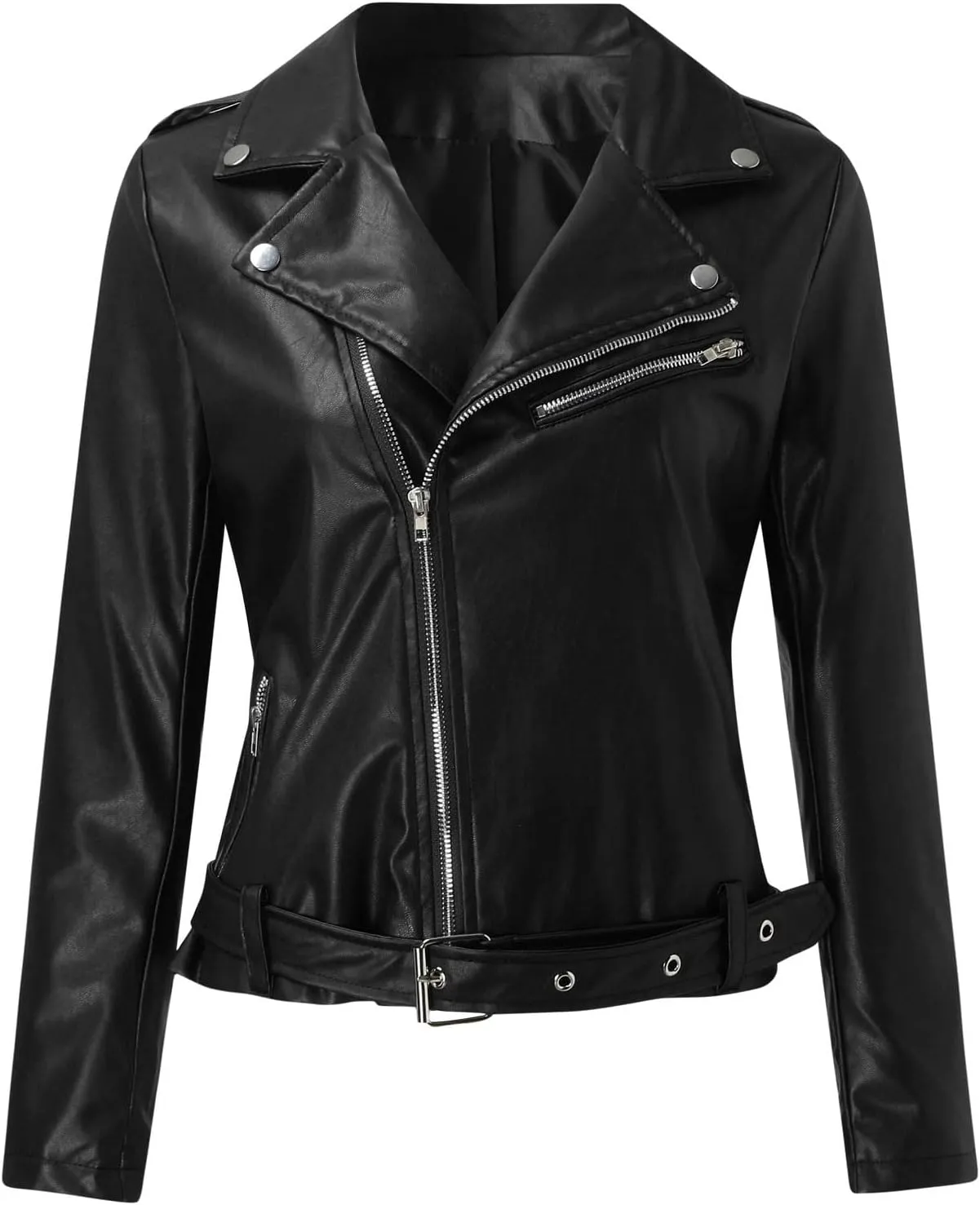 LCMTWX Women Jackets Belt Motorcycle Stand Zip Tops Slim Jacket Coat Collar Leather Women's Coat Jacket Women Womens