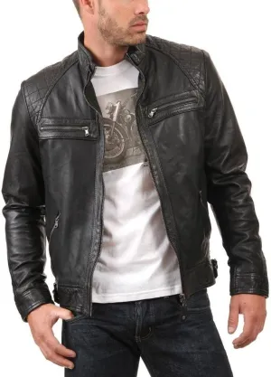 Leather Hub Men's Lambskin Leather Bomber Biker Leather Jacket XXL