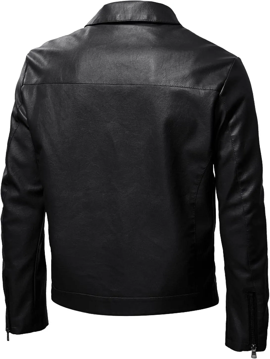 Leather Jacket for Men Solid Color Zip PU Leather Jacket Short Lapel Motorcycle Leather Men's Cotton Lightweight