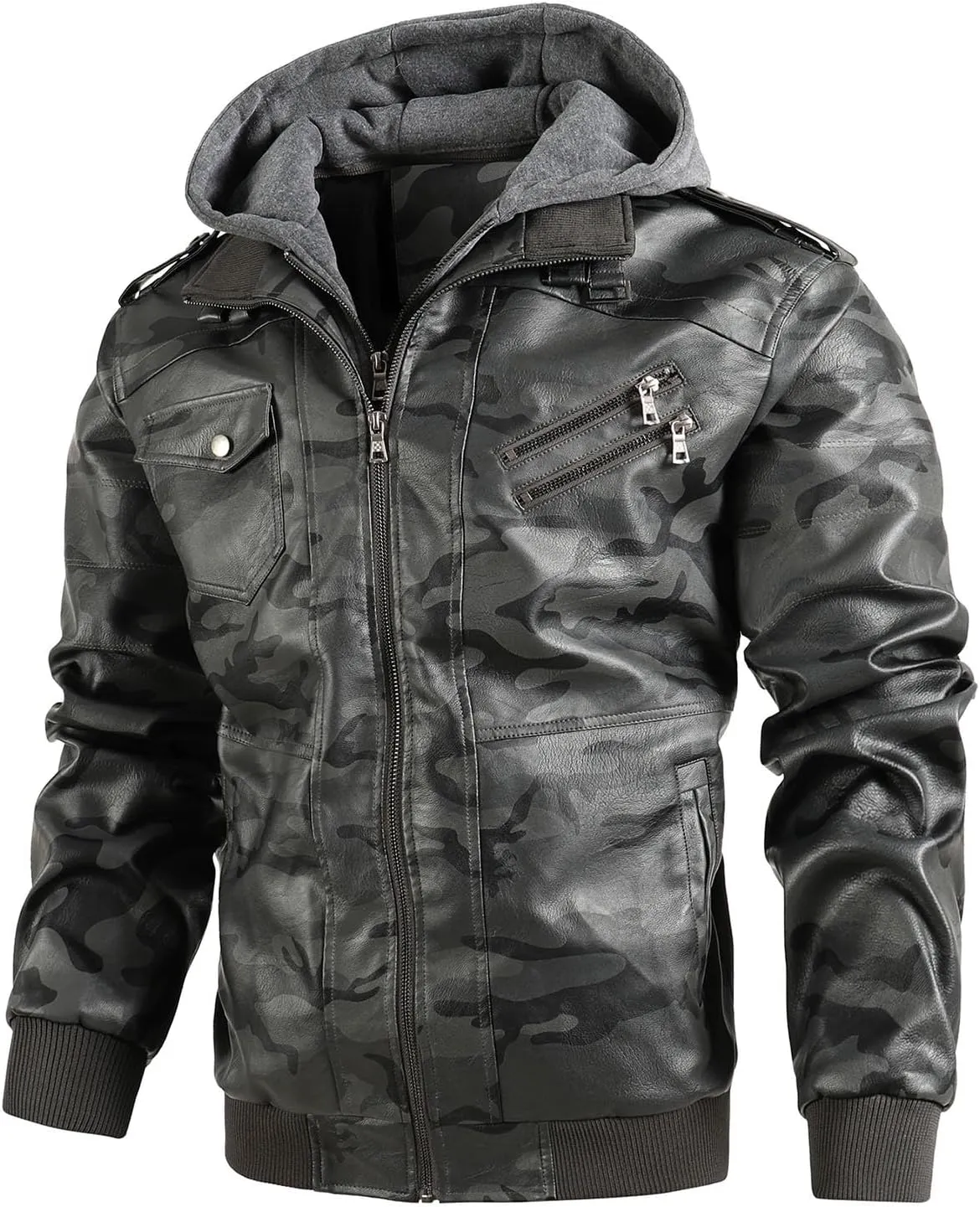 Leather Jacket Men Vintage Motorcycle Jacket Zip up Faux Leather Jacket Waterproof Biker Jacket PU Leather Winter Coat