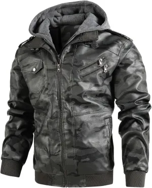 Leather Jacket Men Vintage Motorcycle Jacket Zip up Faux Leather Jacket Waterproof Biker Jacket PU Leather Winter Coat