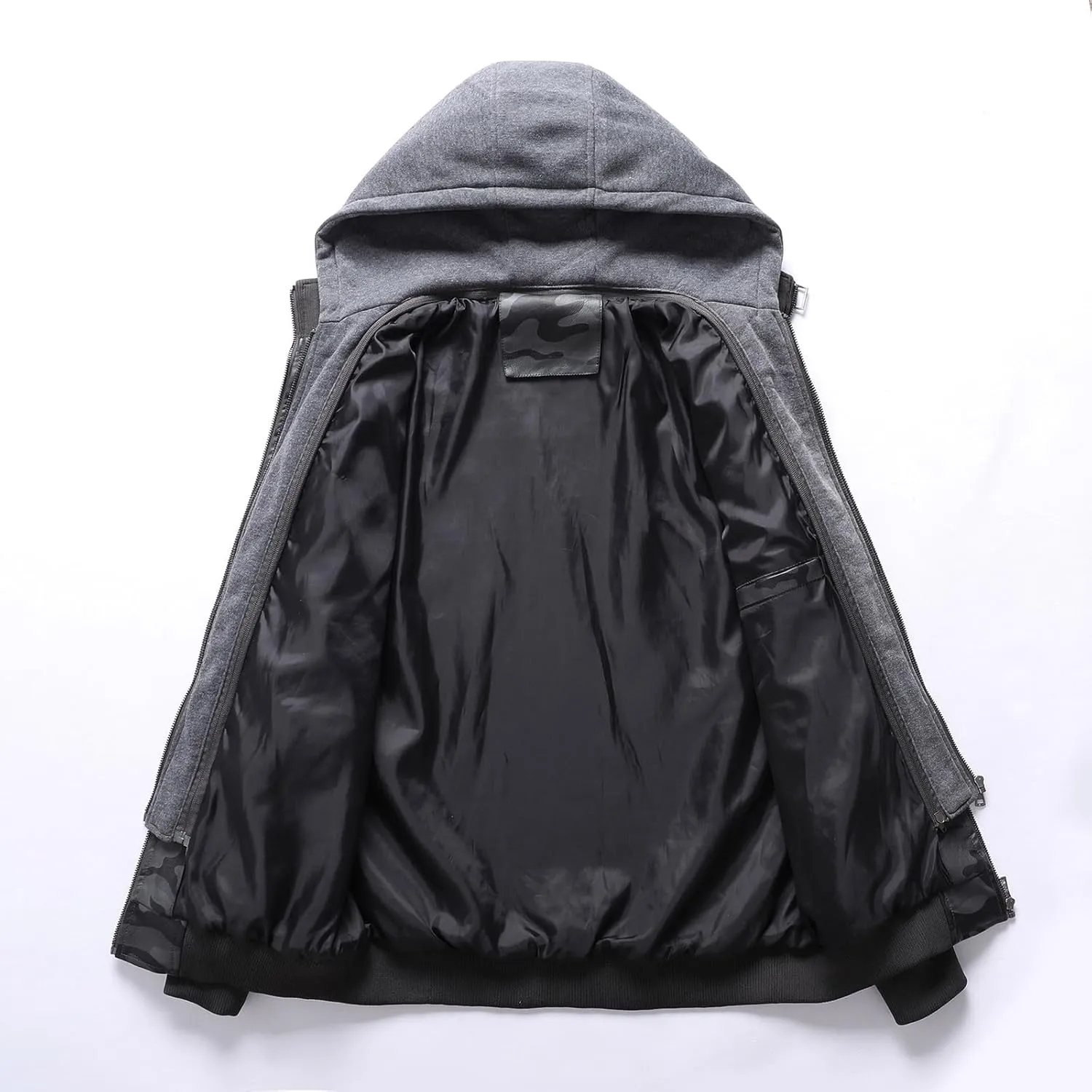 Leather Jacket Men Vintage Motorcycle Jacket Zip up Faux Leather Jacket Waterproof Biker Jacket PU Leather Winter Coat
