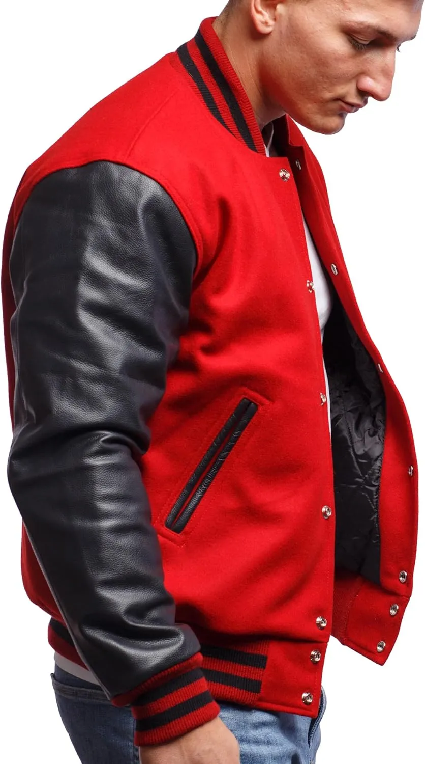 Letterman Jacket (16 Color Options) S to 5XL (Wool, Leather Sleeves)