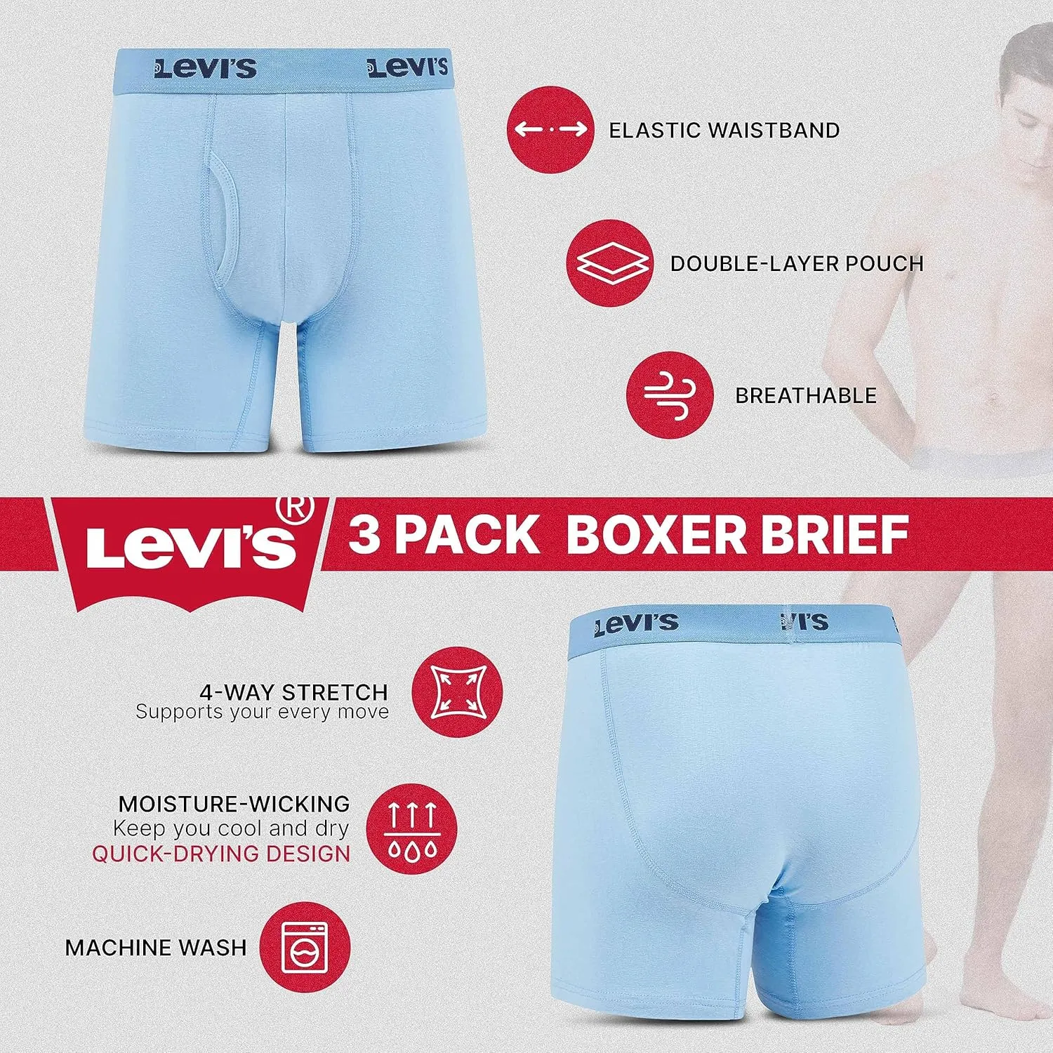 Levi's Boxer Briefs for Men, Cotton Stretch Breathable Men's Underwear