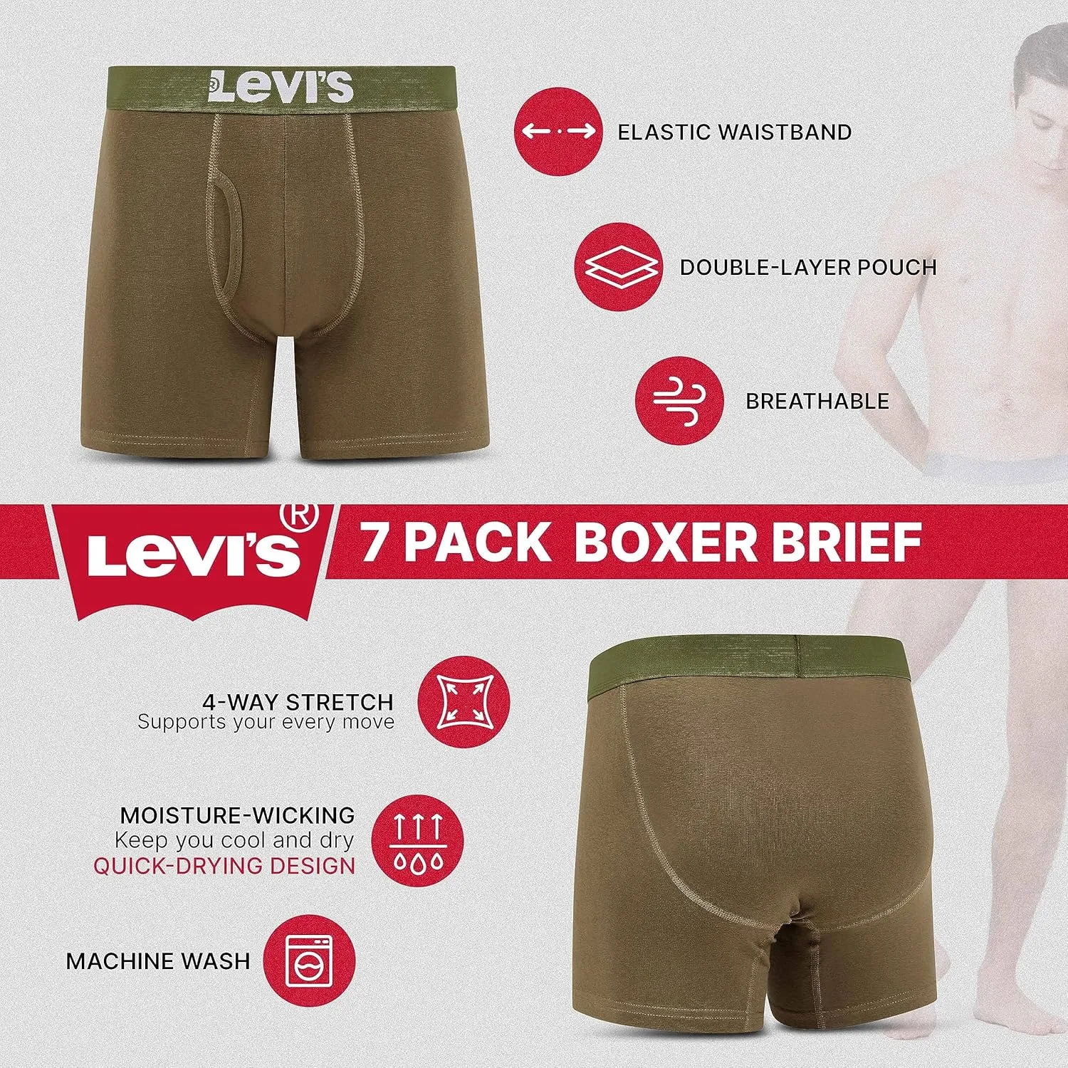 Levi's Mens Underwear 7 Pack Mens Boxer Briefs for Men Cotton Stretch