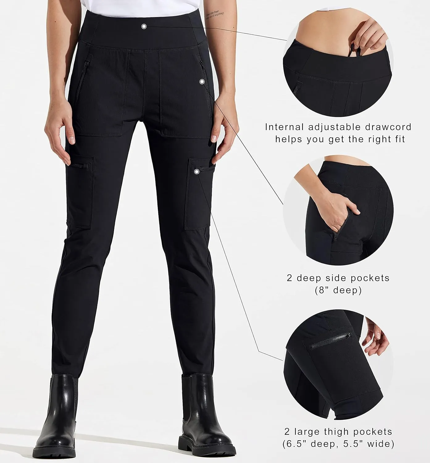 Libin Women's Hiking Leggings Hybrid Cargo Tights Casual Pants High Waisted Athletic Workout Travel Work Joggers