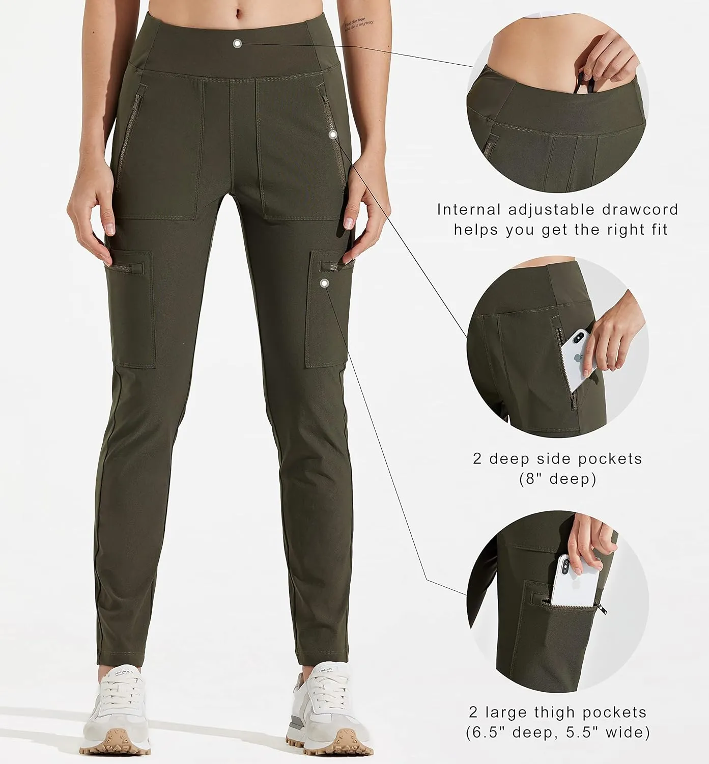 Libin Women's Hiking Leggings Hybrid Cargo Tights Casual Pants High Waisted Athletic Workout Travel Work Joggers