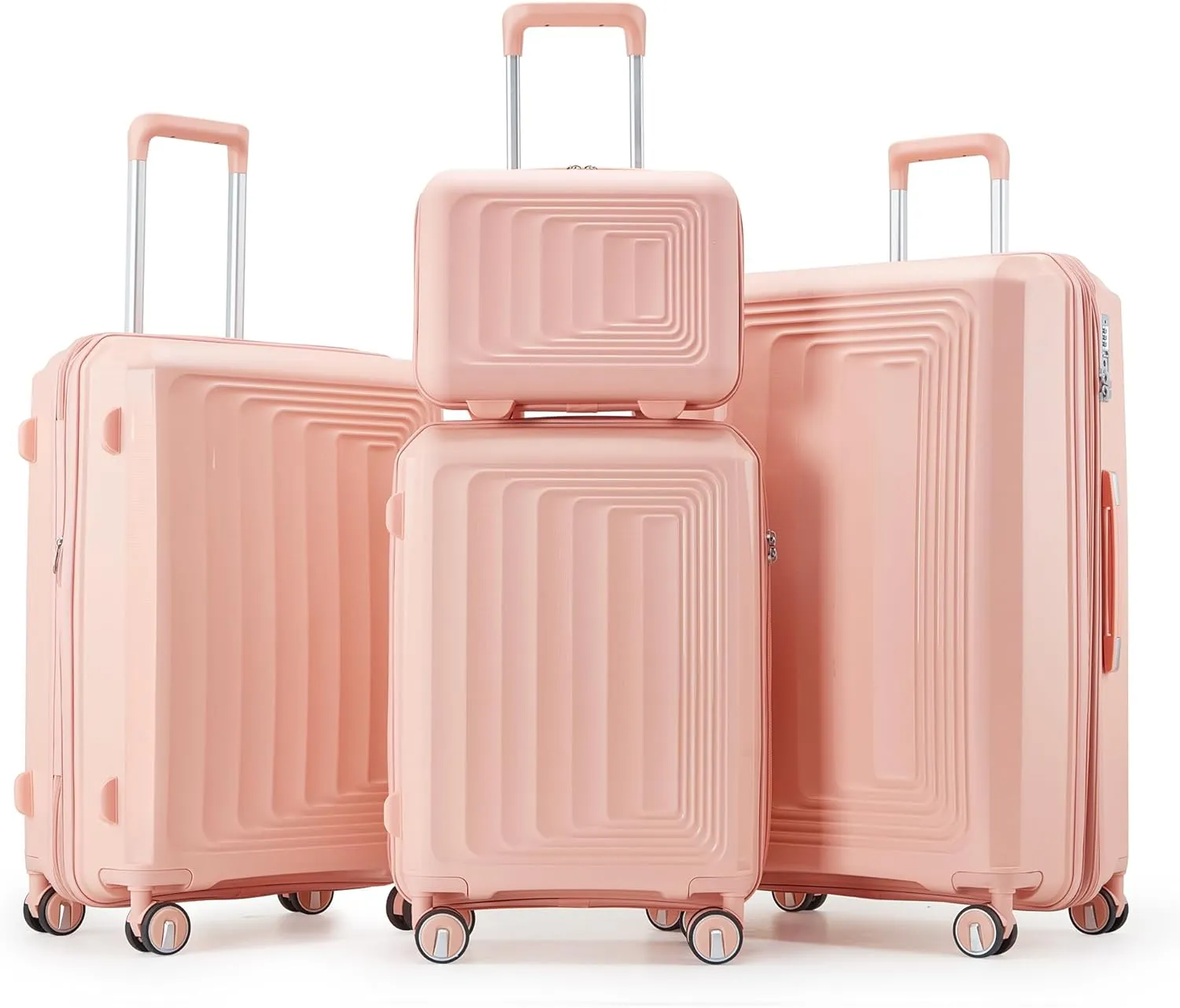 Lightweight 4 Piece Expandable Luggage Set with Spinner Wheels for Convenience and Comfort, Pink