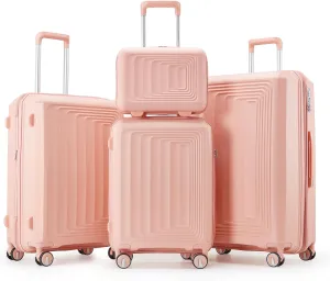 Lightweight 4 Piece Expandable Luggage Set with Spinner Wheels for Convenience and Comfort, Pink