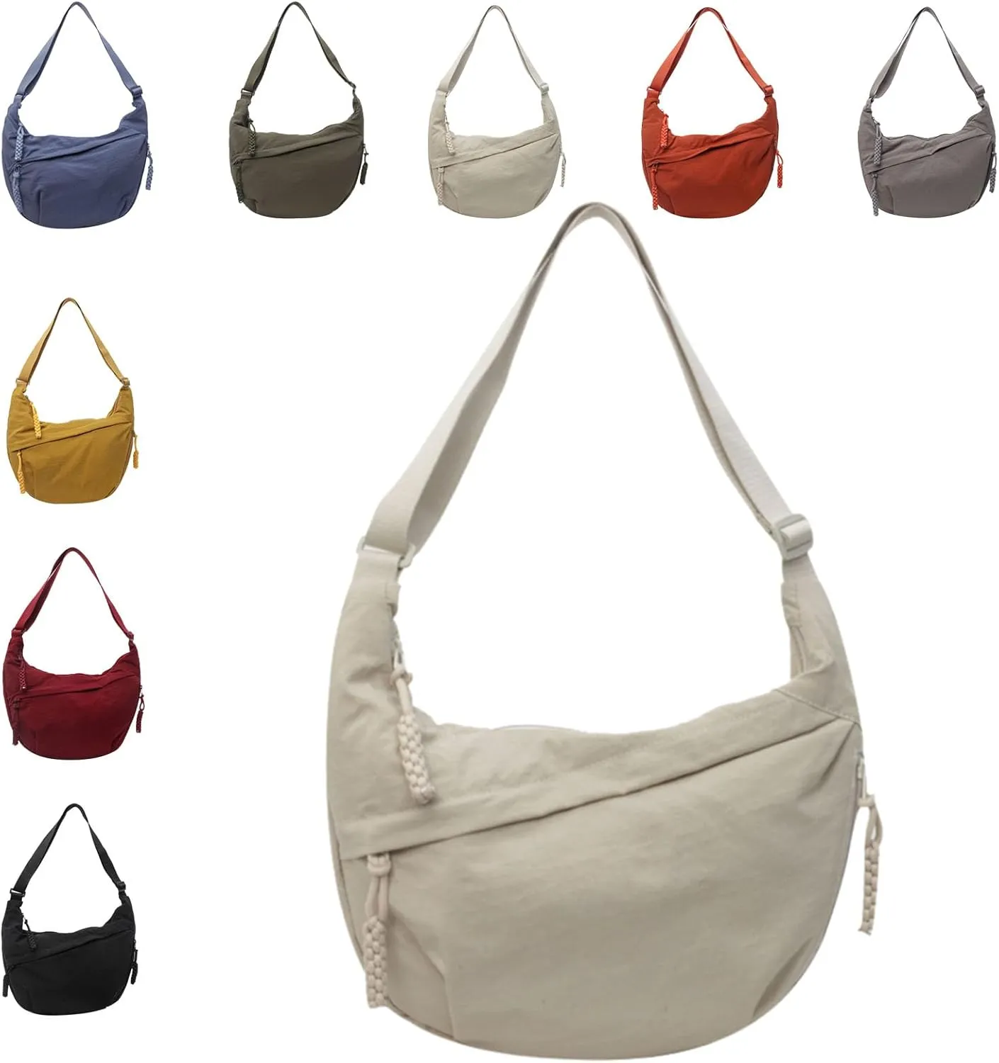Limorence Women's Fashion Plain Color Nylon Crossbody Hobo Bag, nylon crescent bag, large crossbody bags for women