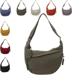 Limorence Women's Fashion Plain Color Nylon Crossbody Hobo Bag, nylon crescent bag, large crossbody bags for women