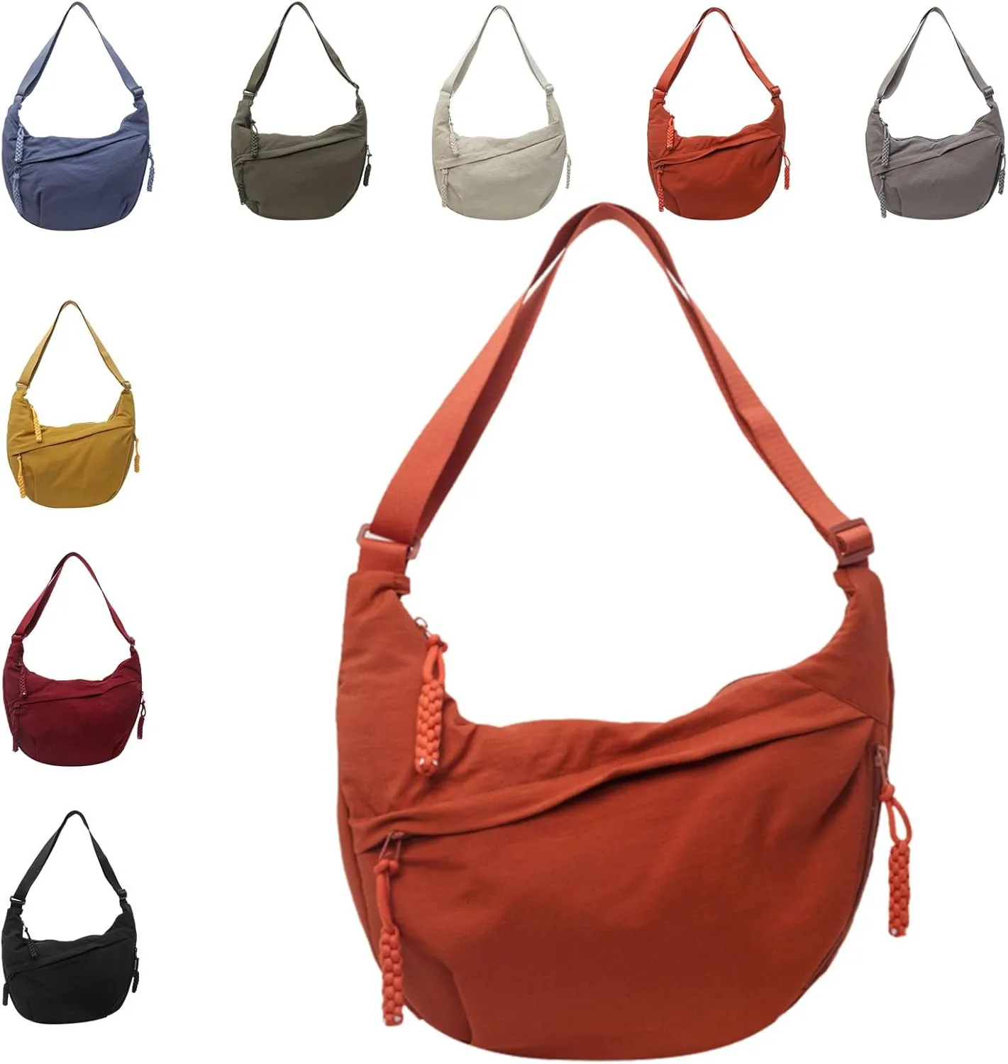 Limorence Women's Fashion Plain Color Nylon Crossbody Hobo Bag, nylon crescent bag, large crossbody bags for women