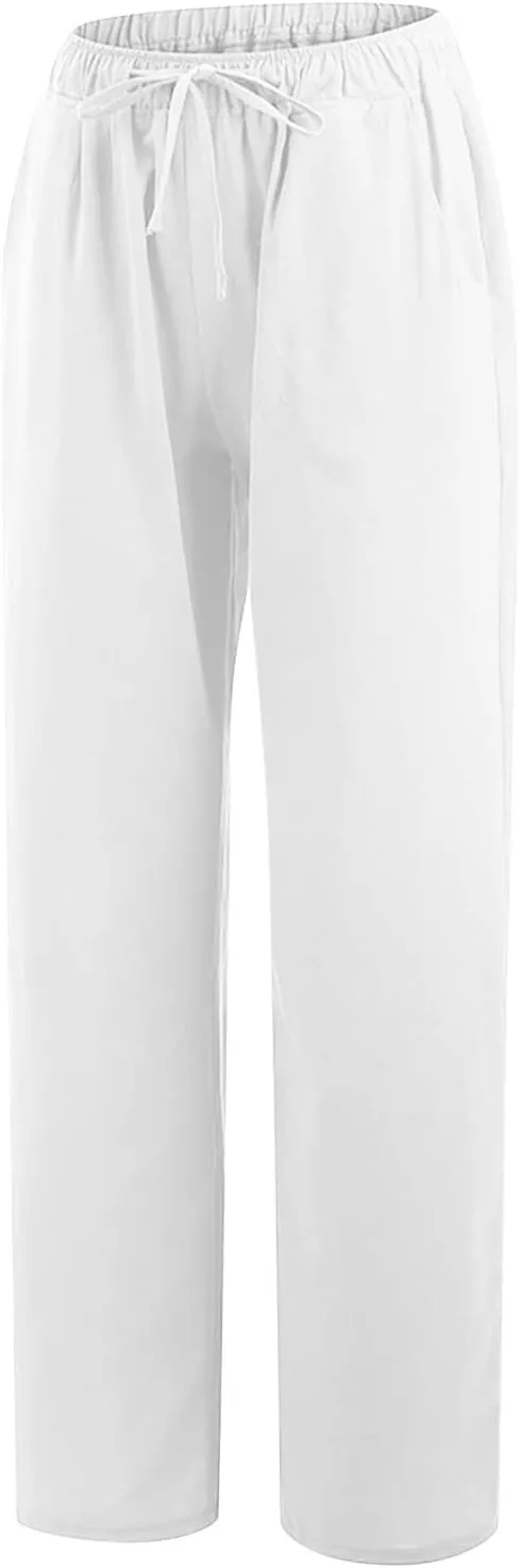 Linen Pants for Women Summer Drawstring Pockets Wide Leg Loose Casual Cotton Linen Palazzo Pants Clothes Casual