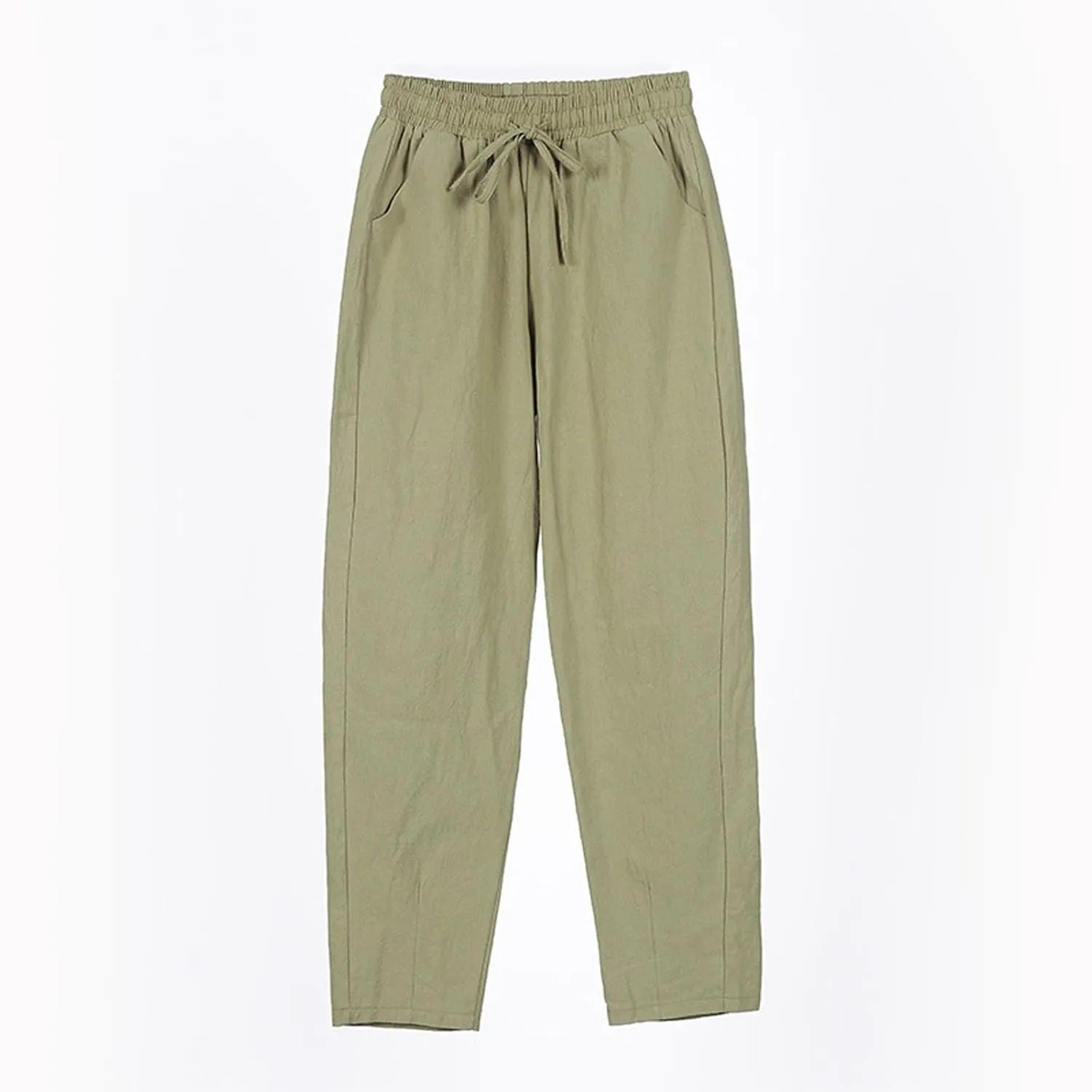 Linen Pants Women Summer Flowy Wide Leg Drawstring Casual Trousers with Pockets Beach Vacation Basic Outfits