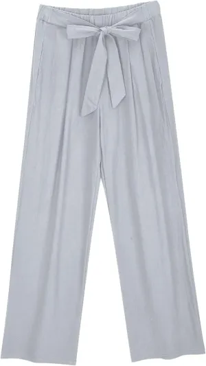 Linen Pants Women Wide Leg Palazzo Pants Lounge Beach Summer Cropped Drawstring Trousers Clothes with Pockets