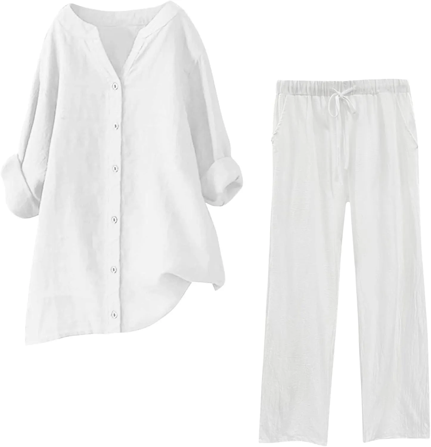 Linen Sets For Women 2 Piece Linen Two Piece Set Plus Size Lounge Matching Business Casual Summer Outfits For Women